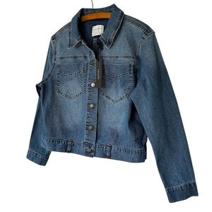 NWT Elie Tahari Glacier Wash Button Down Collared Jean Jacket with Pockets Sz M